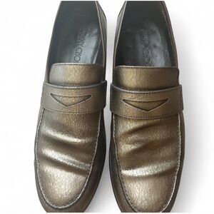 Jimmy Choo Darblay Cracked Metalic Brushed Leather Loafers in Gunmetal